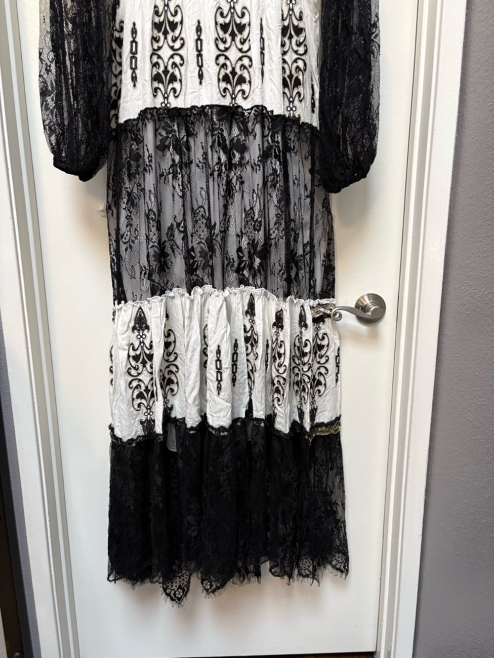 Laurie & Joe  Black & Ivory Beaded Lace Maxi Tiered Dress NWT - Picture 7 of 14